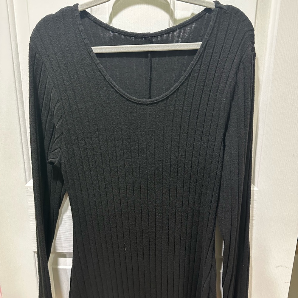 Black Ribbed Long Sleeve Dress